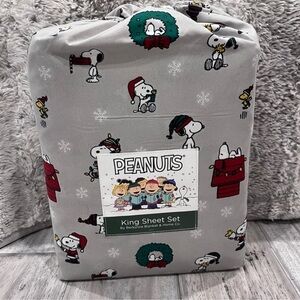 Berkshire Snoopy Christmas Holiday Gray Peanuts King Sheet Set